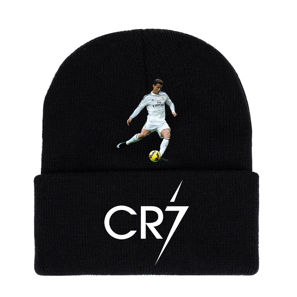 Cr7 Printed Knit Black Hat Warm And Stylish Winter Headwear For Men And Women