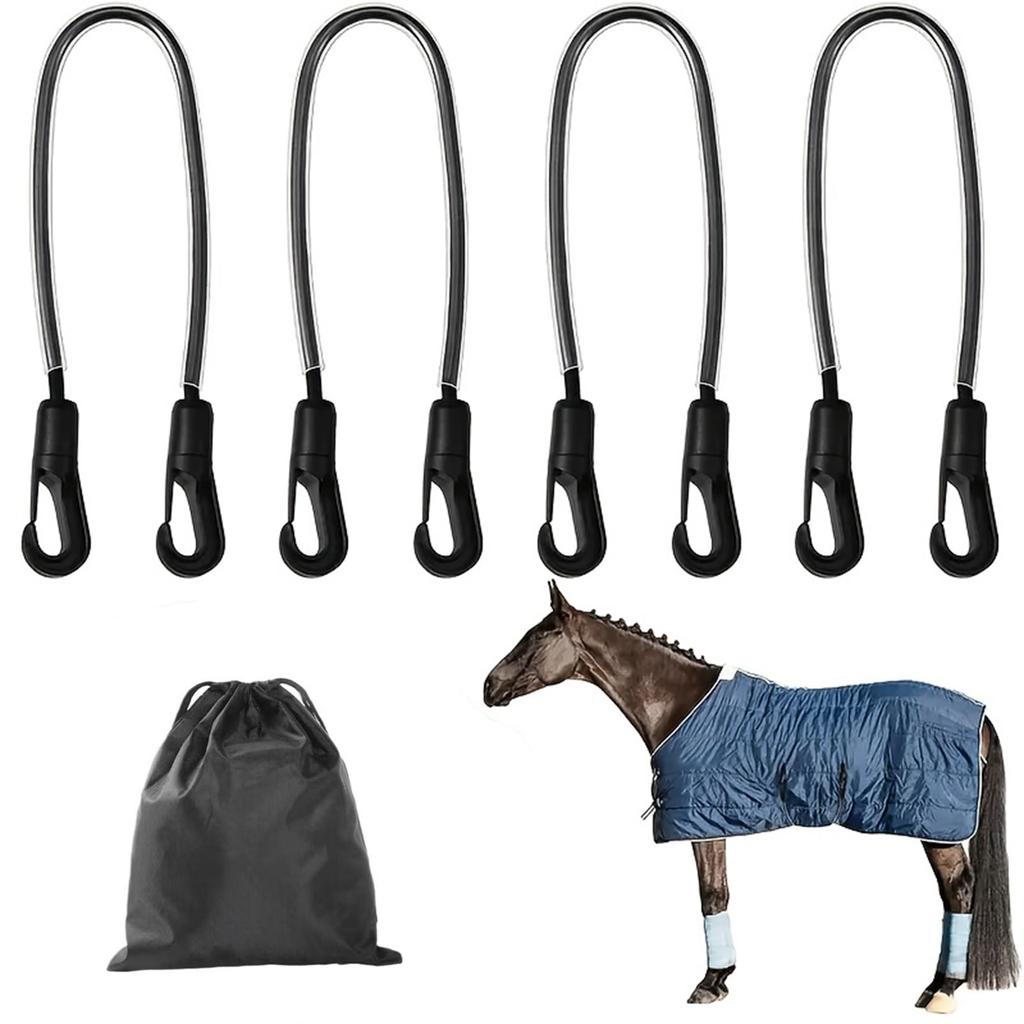 Horse Blanket Elastic Leg & Tail Strap - Adjustable with Double-Ended Clips, Replacement for Turnout and Stable Blankets