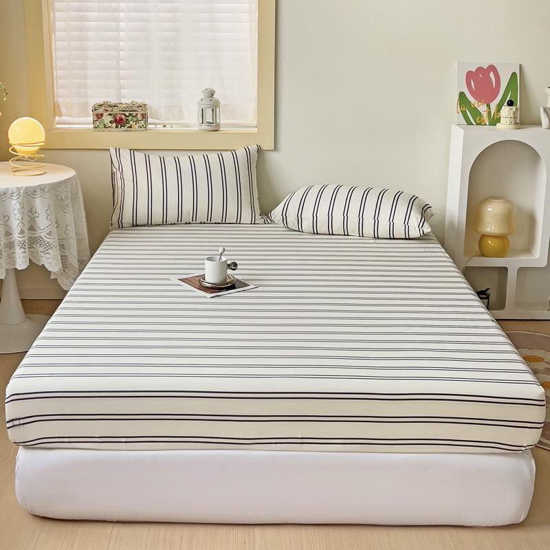 Simple abraded striped mattress single piece washed cotton non-slip fixed mattress cover bed cover Simmons mattress dust protection