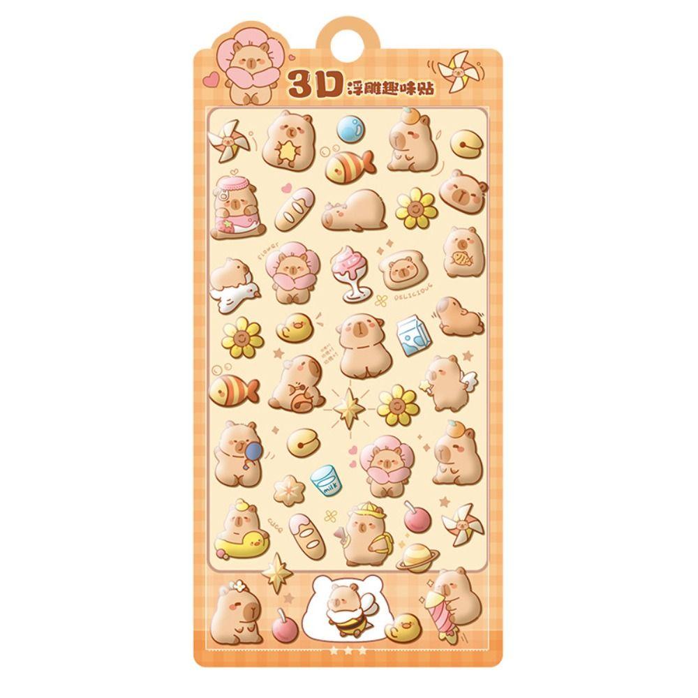 4pcs/Set Capybara 3D Drop Relief Sticker DIY Scrapbooking Journaling Crystal Stickers