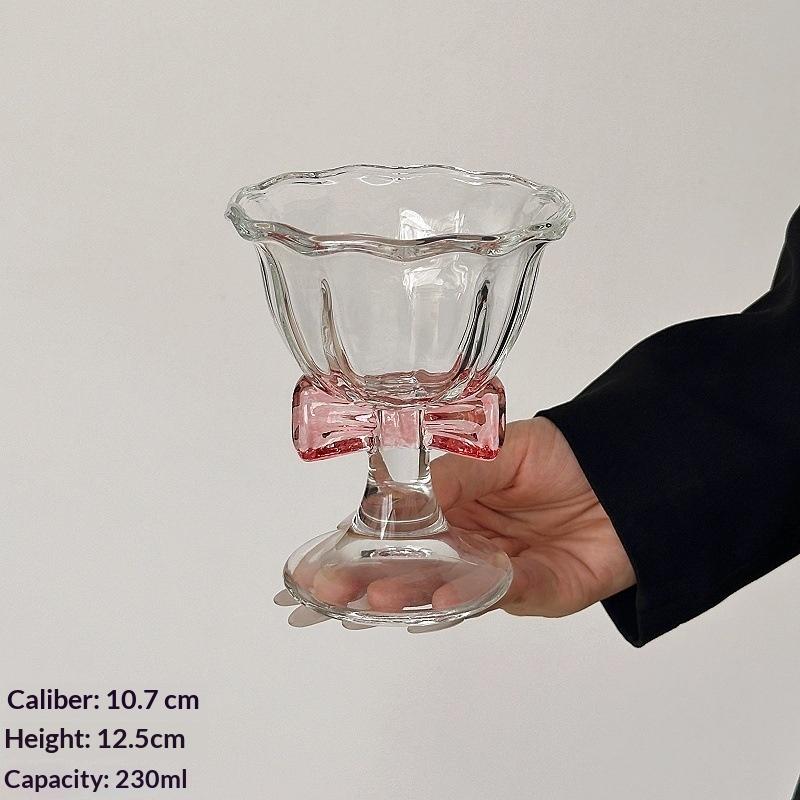 Modern Cartoon Bow Glass Water Cup with Stripes Perfect for Drink Lovers