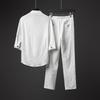 Vintage Button Men's Two Piece Set Summer Casual Shirt Pants Suits Outfit Men Solid Color Tracksuit Leisure Clothing