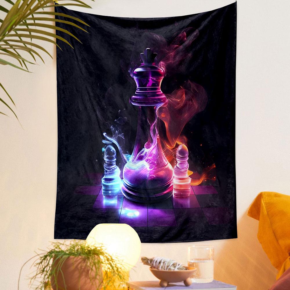 "Chess Pieces in Mystical Glow" Patterned Tapestry Decorative Wall Hanging, Home Bedroom Living Room Decor