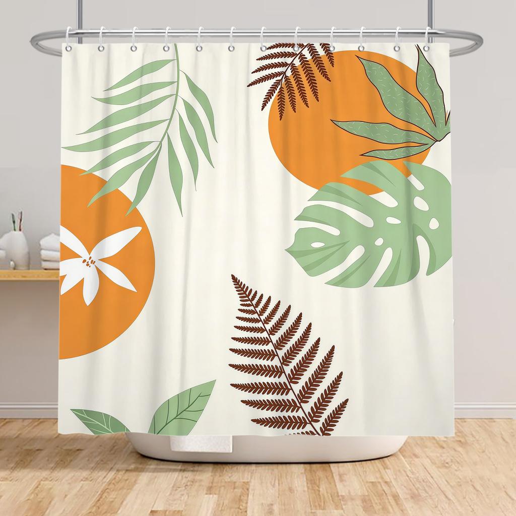 Nordic Style Tropical Leaves Shower Curtain Green Plant Art Waterproof Bath Curtains Polyester Fabric Decor Curtain with Hooks