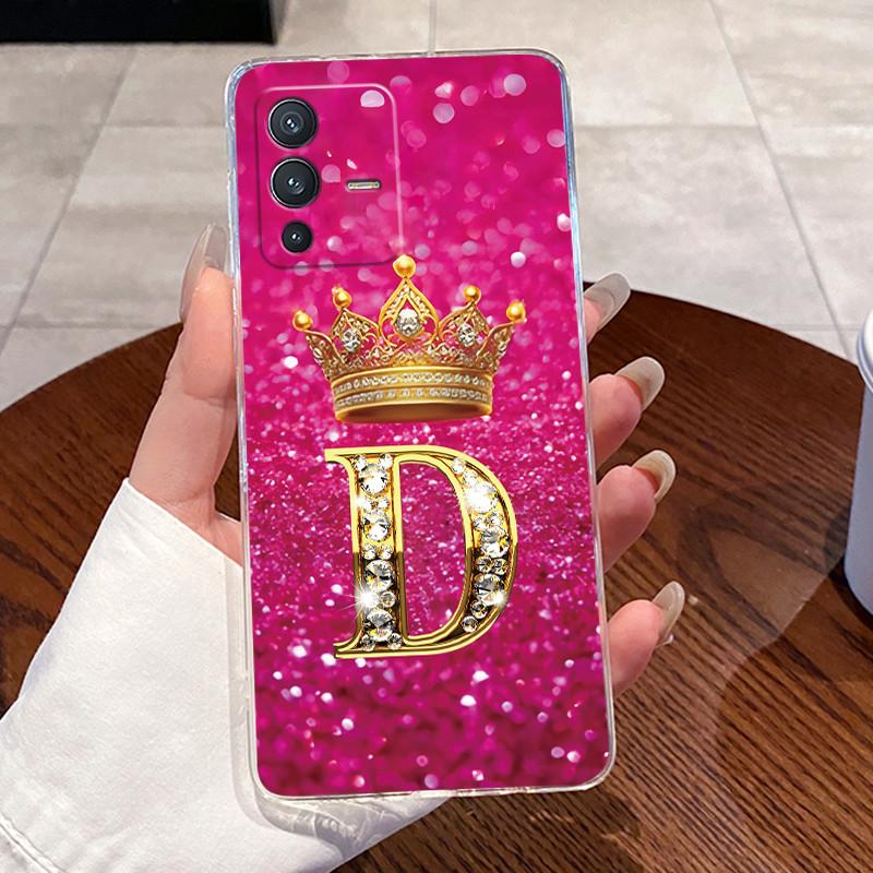 For Vivo V23 Pro New Crown Letter Pink Shiny A To Z Couple Phone Case For Vivo V23 Pro Transparent TPU Shockproof Soft Casing