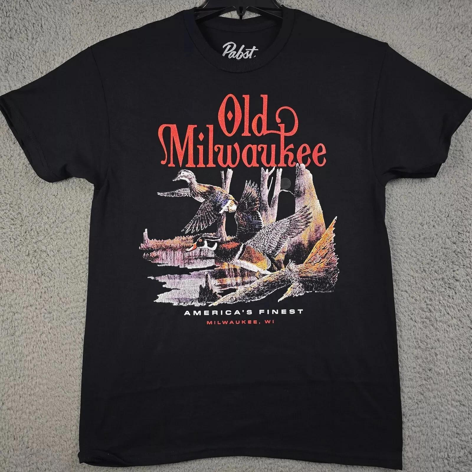 Old Milwaukee PBR Beer Shirt Mens Medium M Black Casual Ducks Hunting Brew NWT L
