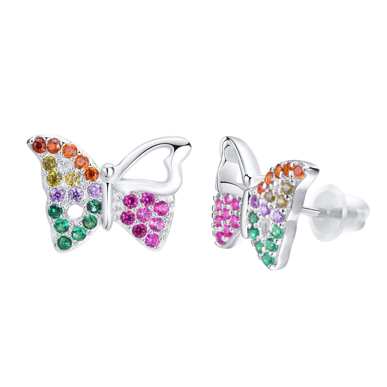 Vnox 925 Sterling Silver Stud Earrings For Women Girls Butterfly Shaped Colorful Granular Cubic Zirconia Earrings Charm Jewelry