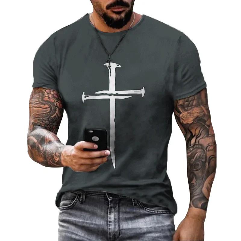 Fashionable and Lnteresting Cross Pictures For Men's T-Shirts Trend Digital Printing Casual Round Neck Short Sleeved