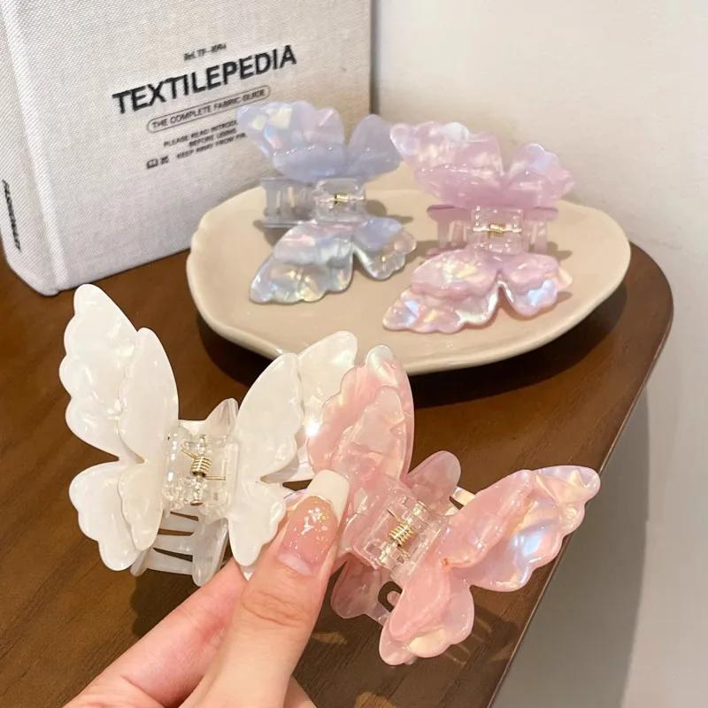 Gradient Double Layer Butterfly Claw Clip for Women Korean Sweet Temperament Pan Hair Shark Clip Girl Hair Accessories