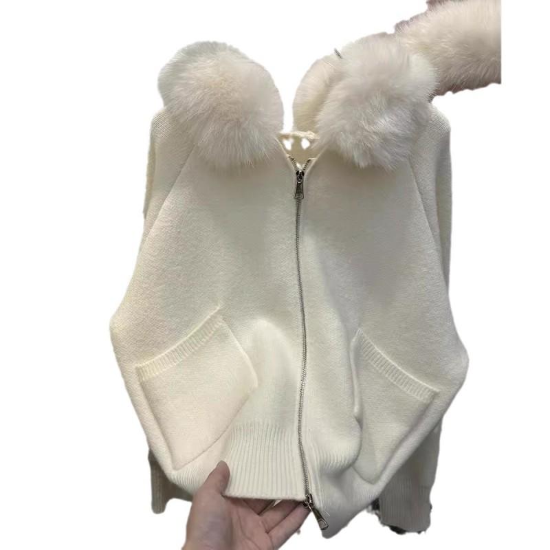Womens Oversized Hooded Zip-Up Knit Cardigan Winter Thick Soft Acrylic Blend Sweater Coat Loose Casual Style