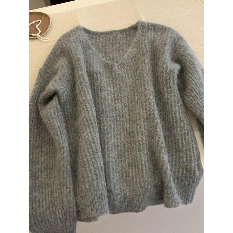 

Рекомендуемые! Ленивый премиальный серый мягкий восковой мохеровый свитер воротник шерстяной вязаный топ женские новые осенне-зимние модели one size fits all серый