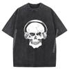 Rap Metal Skull With Headphones 1974 Halloween Christmas Hallothanksmas Washed Tshirt Tops T Shirt