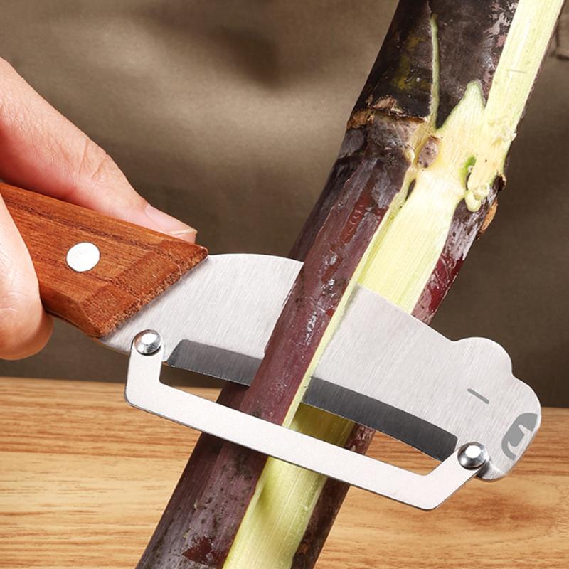 Kitchen Peeler Multifunctional Fruit Sugarcane Peeler Wooden Handle for Household Vegetables Fruit Pumpkins Scraping Tools