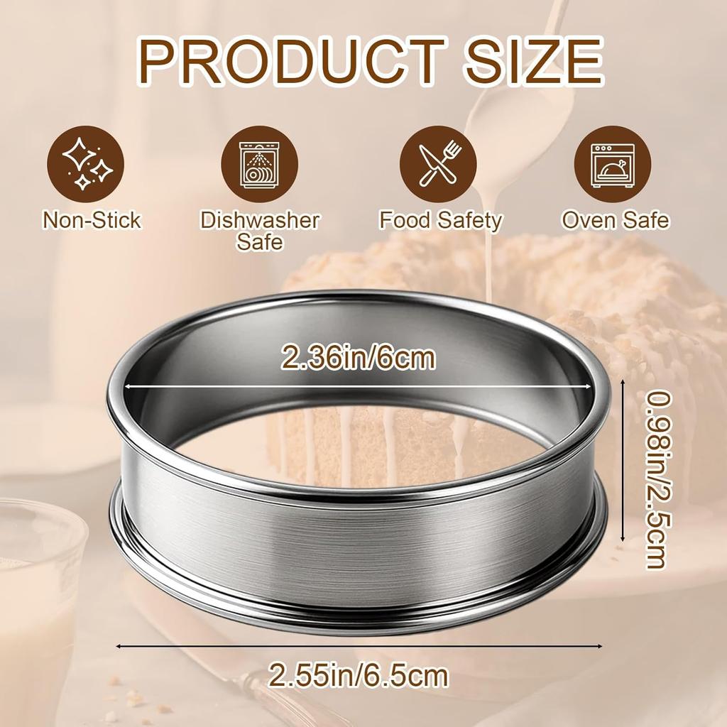 10 piece set English Muffin Rings, Crumpet Rings Nonstick, hStainless Steel Pancake Rings with Remover and Basting brush, OPP Bag, Cookie Rings for