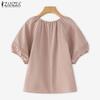 ZANZEA Women Casual V-Neck Loose Short Sleeve Blouse