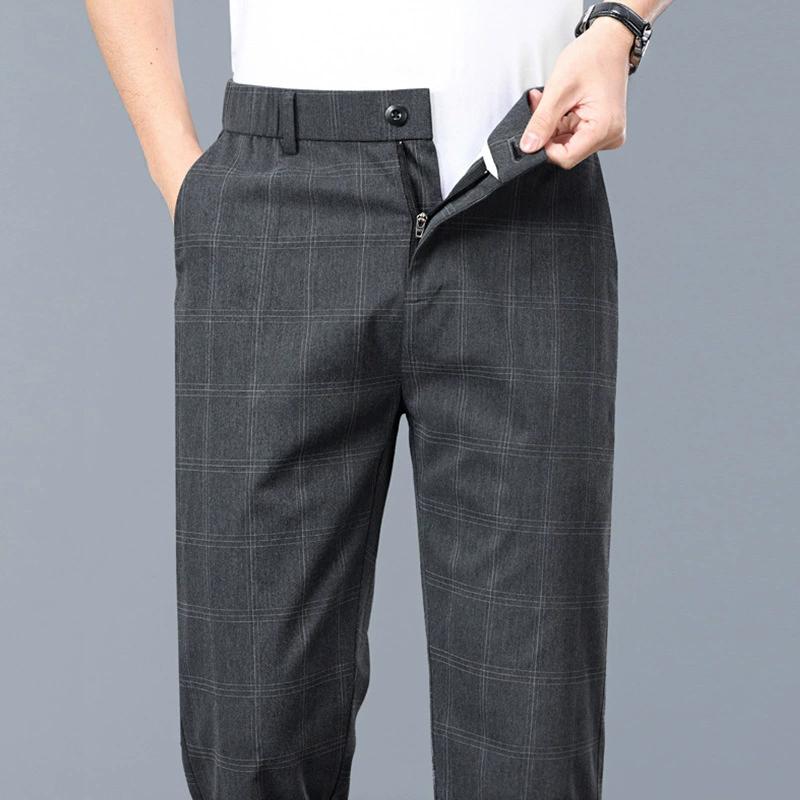 

Мужские летние тонкие повседневные брюки эластичные брюки в западном стиле мужские в корейском стиле трендовые эластичные брюки с эластичной талией клетчатые брюки 26 чёрный