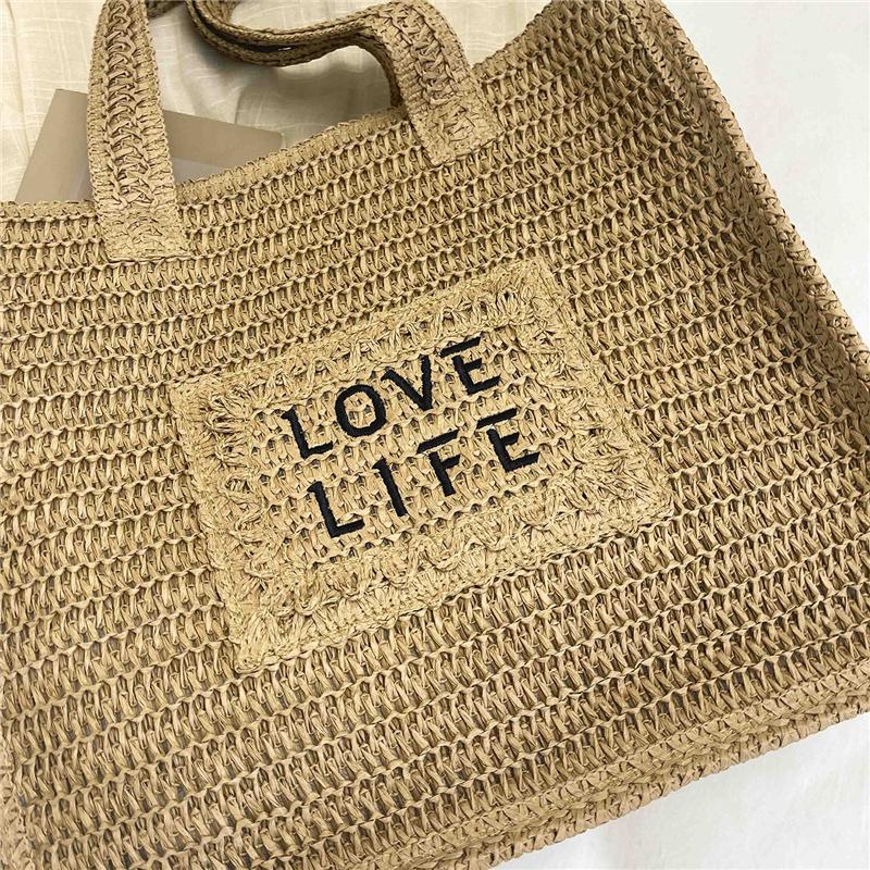 Stylish Woven Tote Bag for Women Embroidered Straw Handbag with Large Capacity and Casual Design
