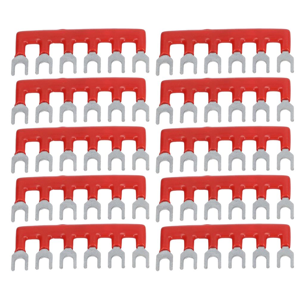 10pcs Fork Type Terminal Strips 400V 15A Pure Copper PVC Flame Retardant Jumper Block Terminal Strips for Factory Red