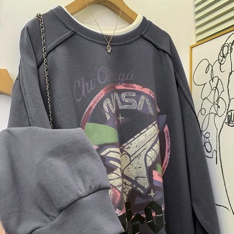 Sweatshirt for Women Oversize Loose Round Neck Casual PrintedPullover Long Sleeve Winter Sweatshirt Top