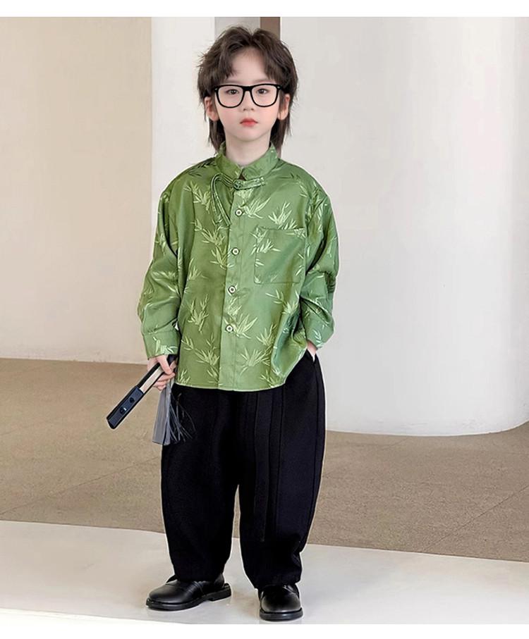 Traje Chinês Tang para Meninos Outono 2025: Conjunto de Camisa e Calça Bordada de Panda Estilo Antigo