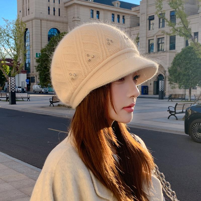 Autumn And Winter Hats, Women'S Hats, Big Brims, Plush Warm Wool Hats, Thickened Knitted Hats, Showing A Small And Versatile Face