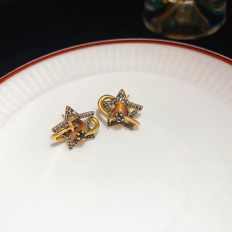 Vintage Silbernadel Diamantbesetzte Ovale Ohrstecker - Leichter Luxus High-End Schmuck