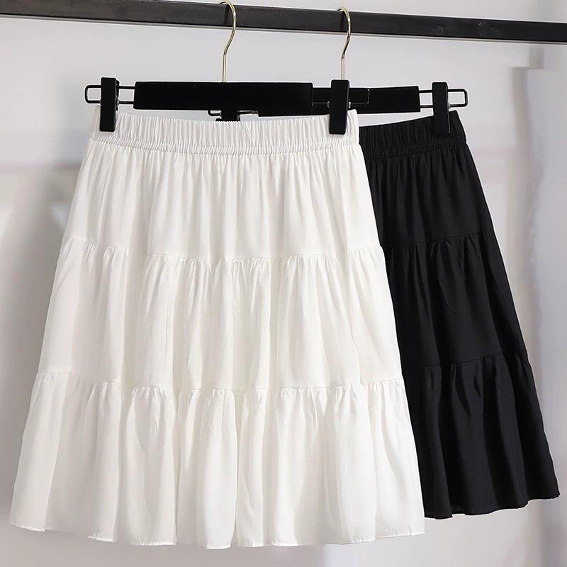 

2025 High-Waist Black Pleated Mini Skirt: Summer College Style, Anti-Exposure, Ruffled A-Line Skort S