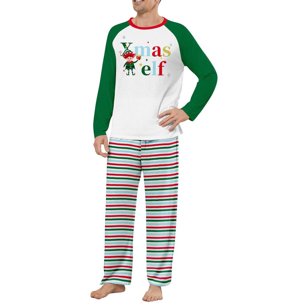 Christmas Parent-child Outfit Letter Print Long-sleeved Trousers Pajamas Set Striped Color Matching Home Clothes