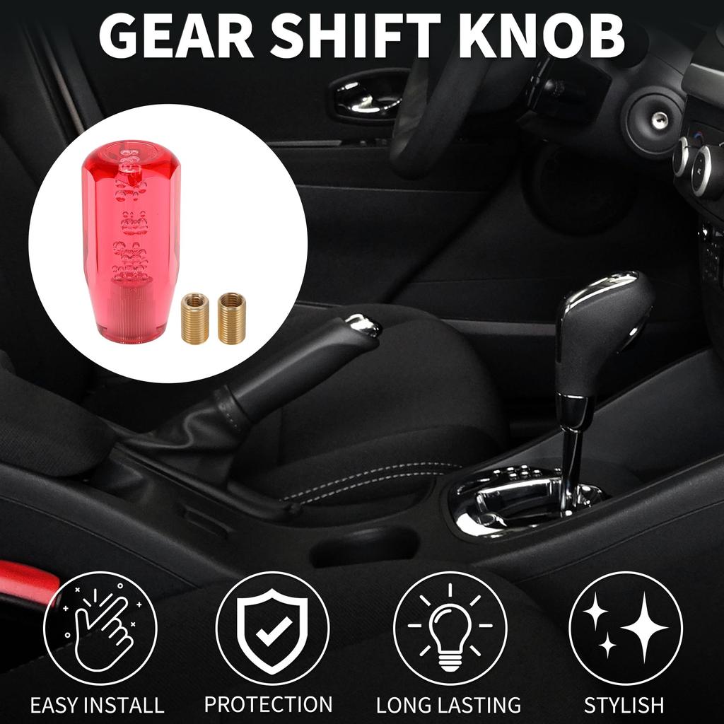 TUCKBOLD 10cm Octagon Cristal Car Shift Knob | Front Universal Auto Manual Car Acrylic Red with 2 Adapters 1 Set