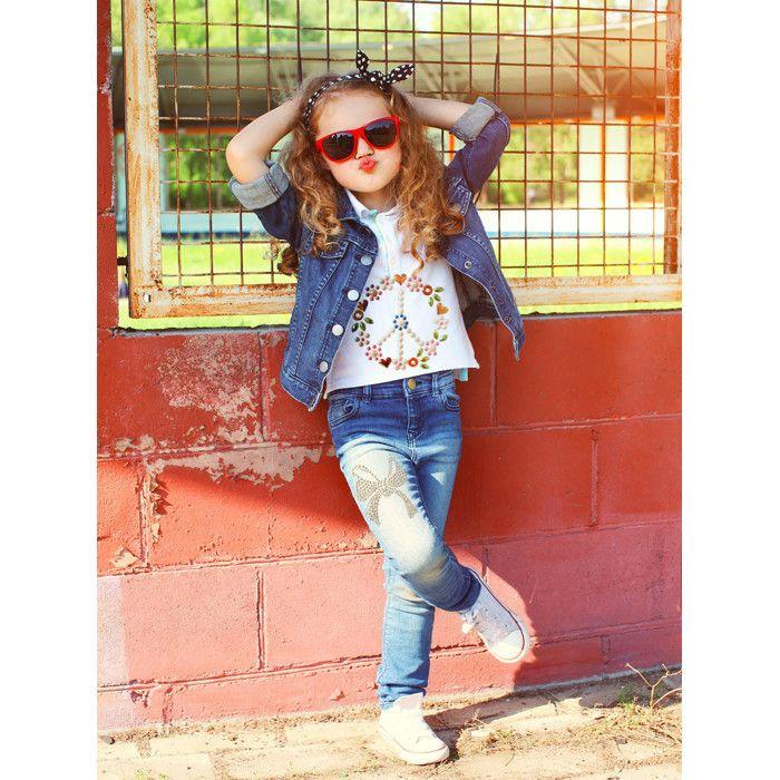 Transfert thermocollant clou et strass Peace et love 9x9cm