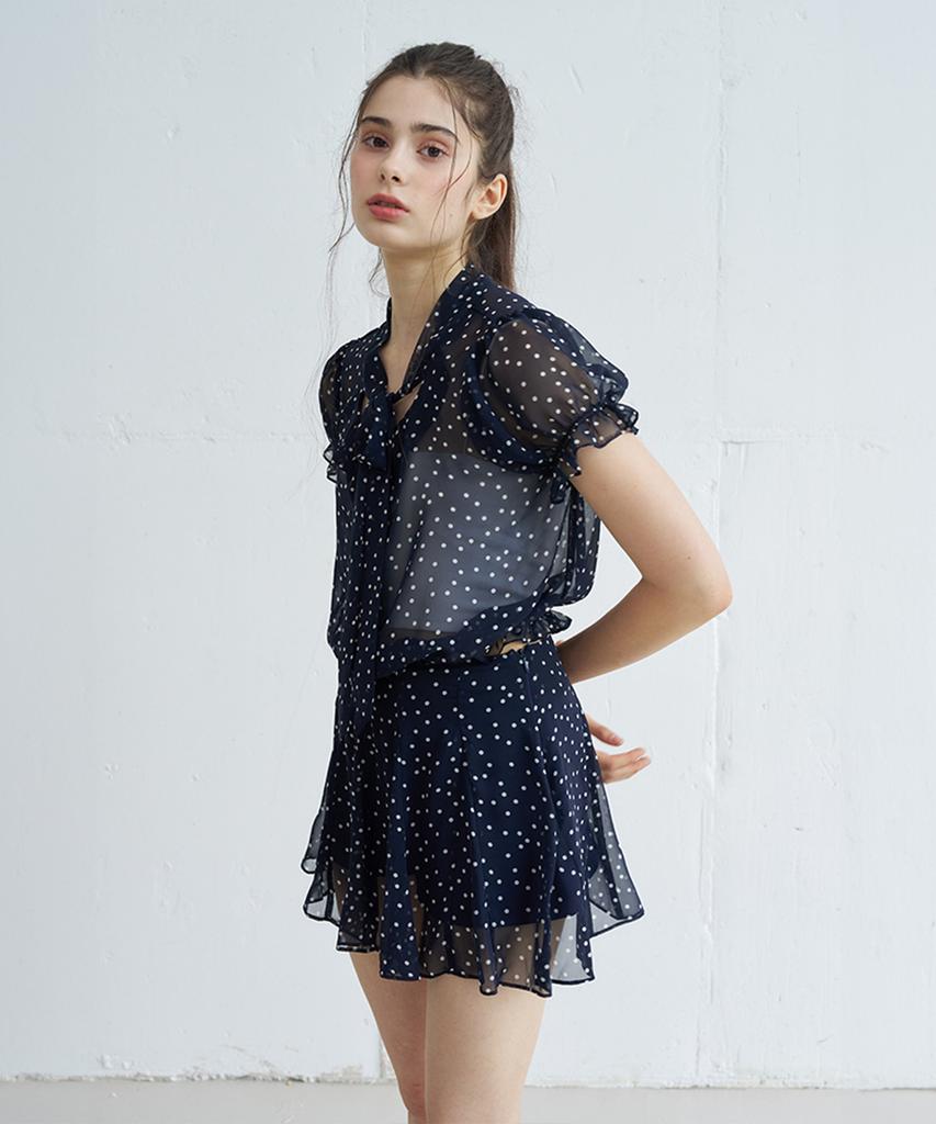 Bember Polka Dot Flare Mini Skirt_Navy