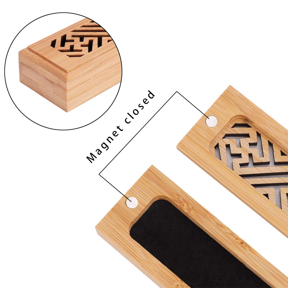 Horizontal Incense Burner, Incense Stick Burner, Incense Dishes, Made of Camphor Bamboo with Non-flammable Cotton and Lid, Wooden Incense Burner,