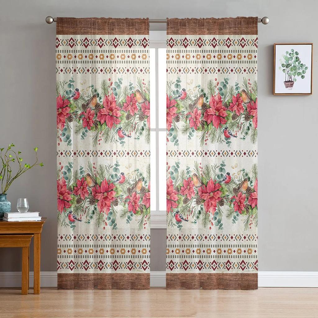 Southwest American Tribal Totem Boho Sheer Curtains Transparent Window Voile Tulle for Bedroom Holiday Decoration