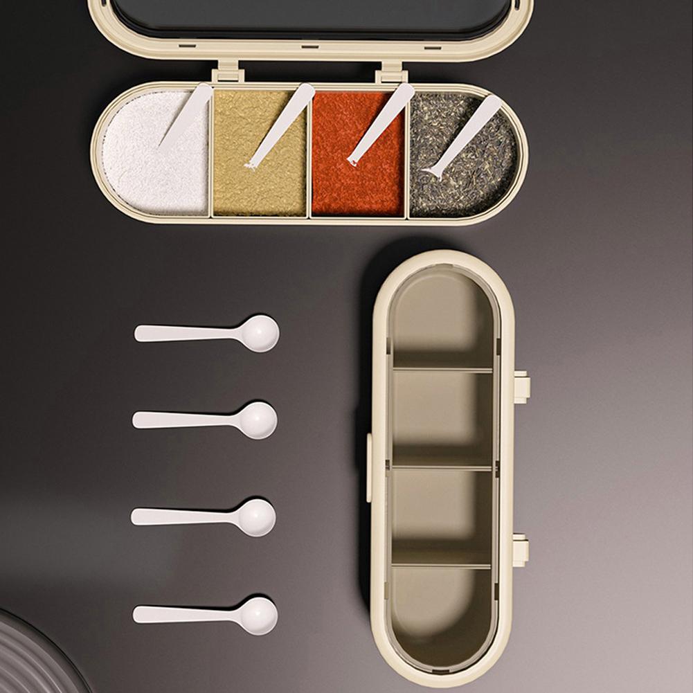 4 Grid Seasoning Box Large Capacity Sealed Spice Jar Multi-Purpose Spice Storage Case Kitchen Accessories For Salt Sugars
