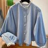French Style Round Neck Plaid Shirt Retro Long Sleeve Women Shirts Versatile Gentle Women Blouse