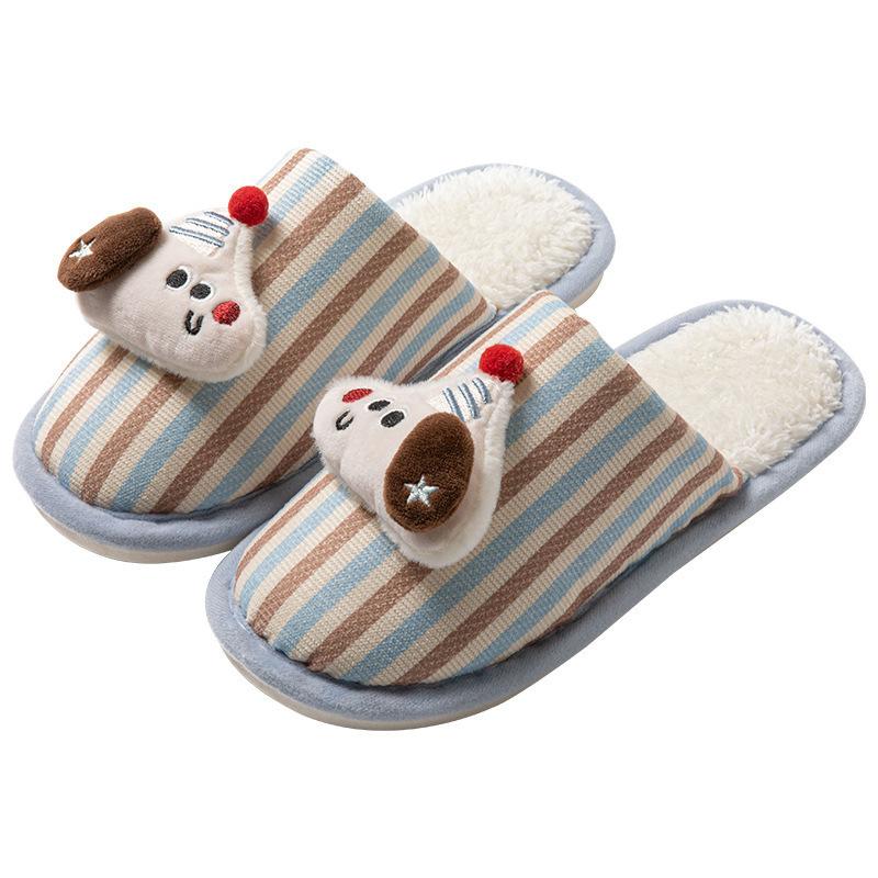 Puppy warm cotton slippers men's winter cute cartoon indoor non-slip floor slippers women's autumn and winter
