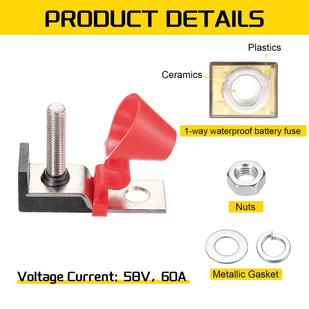 uxcell Terminal Fuse 60A Terminal Block Fuse 58V DC Marine Rate Fuse and