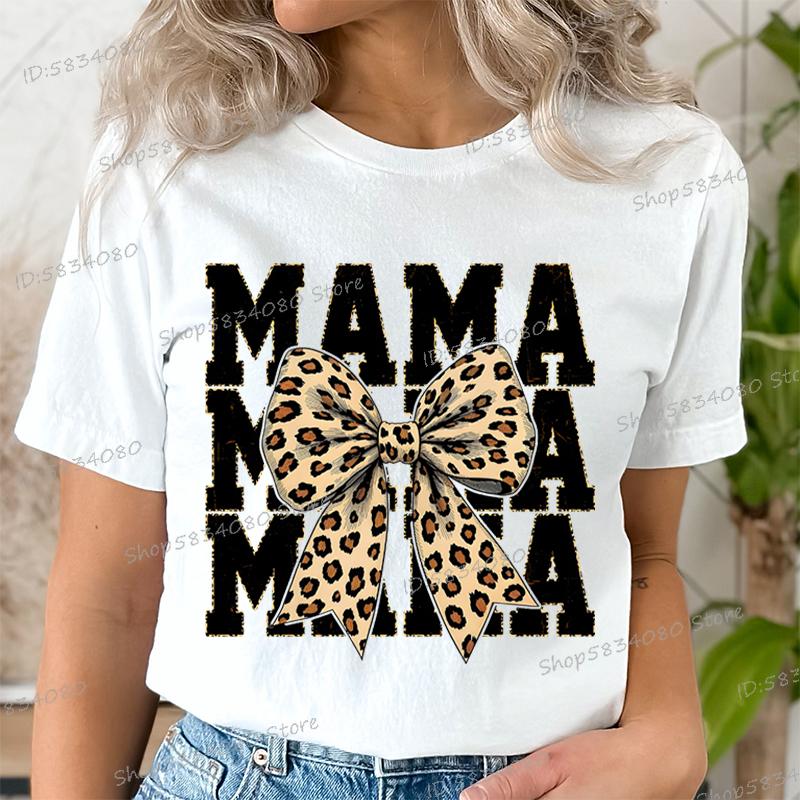 Leopard Print Mama Coquette Bow T Shirts Trendy Mama Tshirt Design Leopard Bow Mom Life Classic Tops Mothers Day Gift Tee Tops S