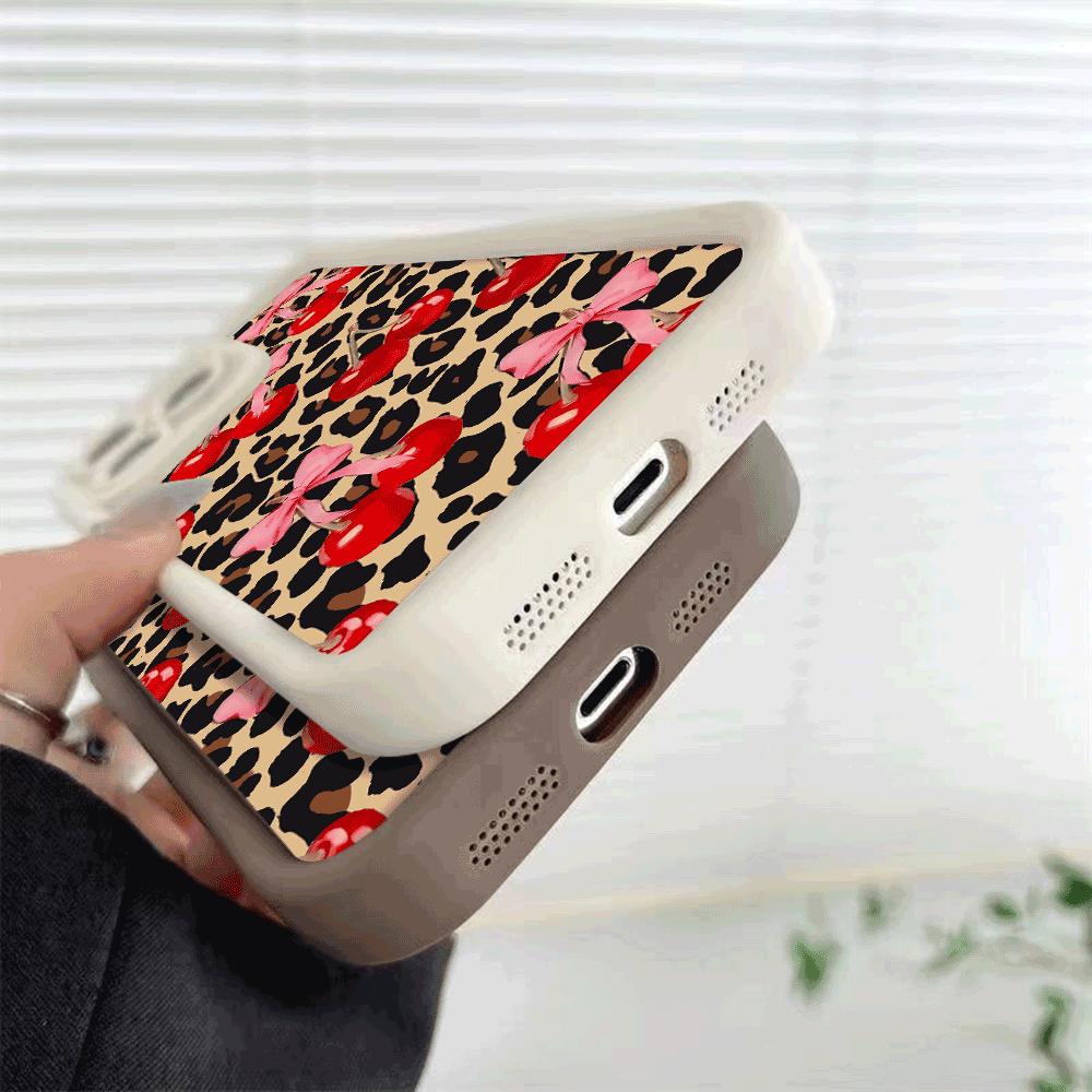 Cherries Pink Bows On Leopard Print Shockproof Phone Case for Xiaomi Redmi Note 14 13 12 11 10 9 8 Pro Anti-Slip Soft TPU Cover