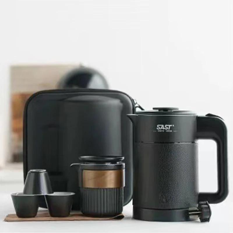 Portable Electric Kettle & Travel Tea Set with 3 Ceramic Cups