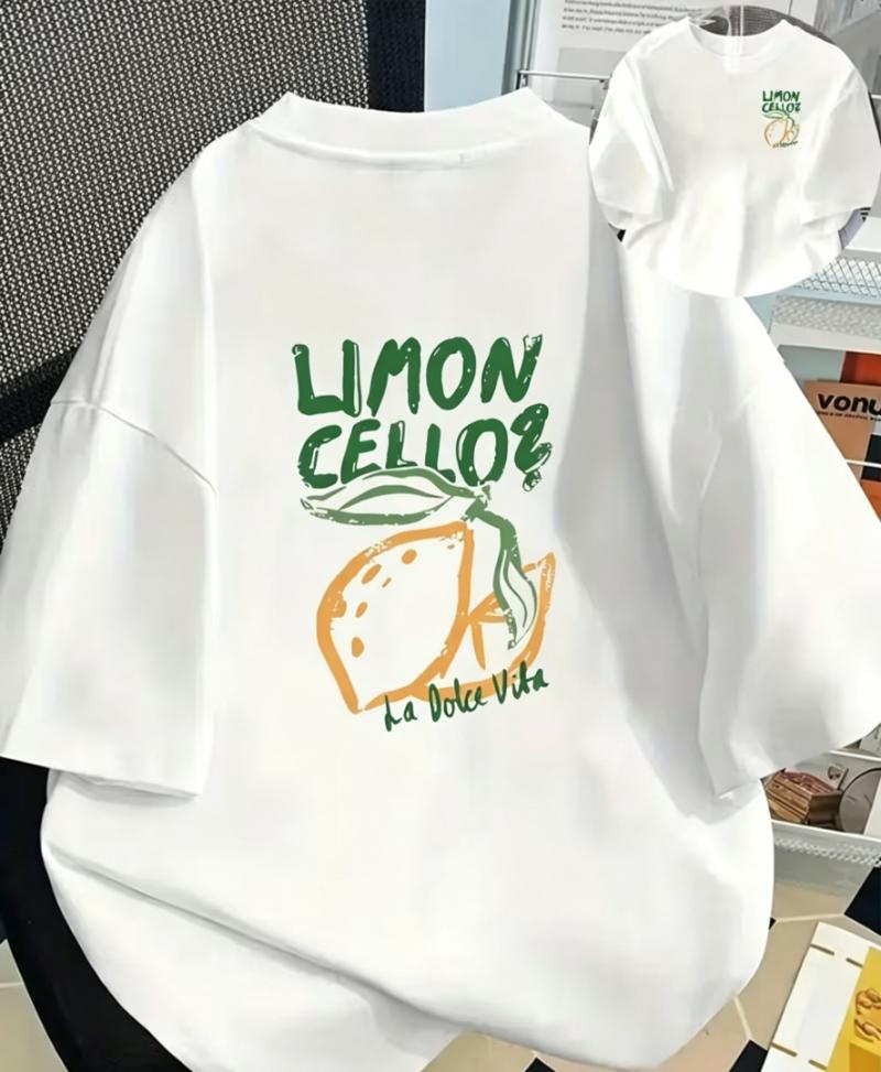 Limoncello Lemon Print Tshirt Italian Summer Graphic Short Sleeve Tops Unisex Unisex Casual Loose Streetwear Daily Wear Tee