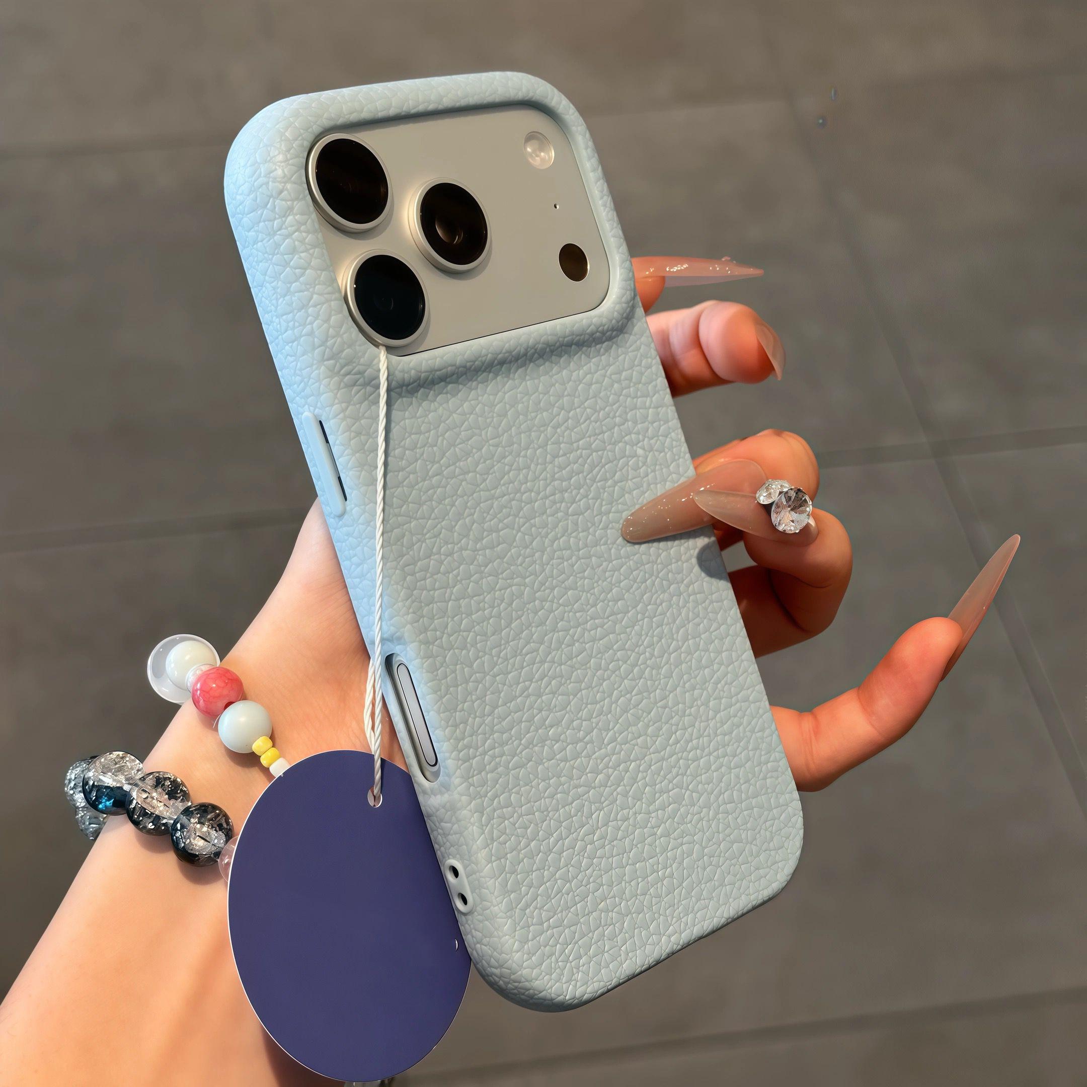 

Роскошный чехол для телефона с текстурой кожи личи для iPhone 17 Pro Max 17 Air 16 Plus 15 14 13 12 Pro Max Candy Противоударная Мягкая Обложка iPhone 12 синий