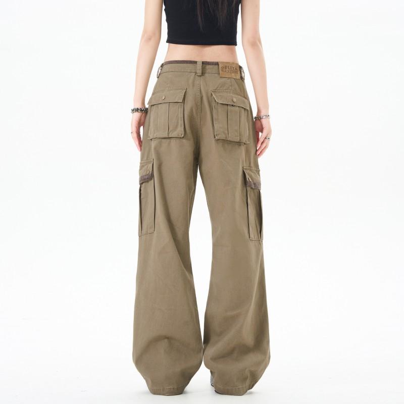 OREETA Vintage Washed Cotton Cargo Pants Men Women Straight Fit Casual Workwear Trousers