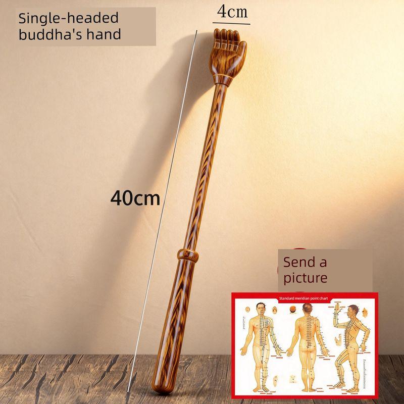 Wood Long-Handled Scratcher, Solid Wood, Self-Massage Tool for the Elderly, Back Tapping, Massage, Meridian and Acupoint Tapping, Buddha Hand Massage