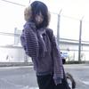 Japanese Y2k Purple Striped Cardigan 2000s Style Turtleneck Knitted Jacket Vintage Harajuku Zipper Knitwear Korean 90s