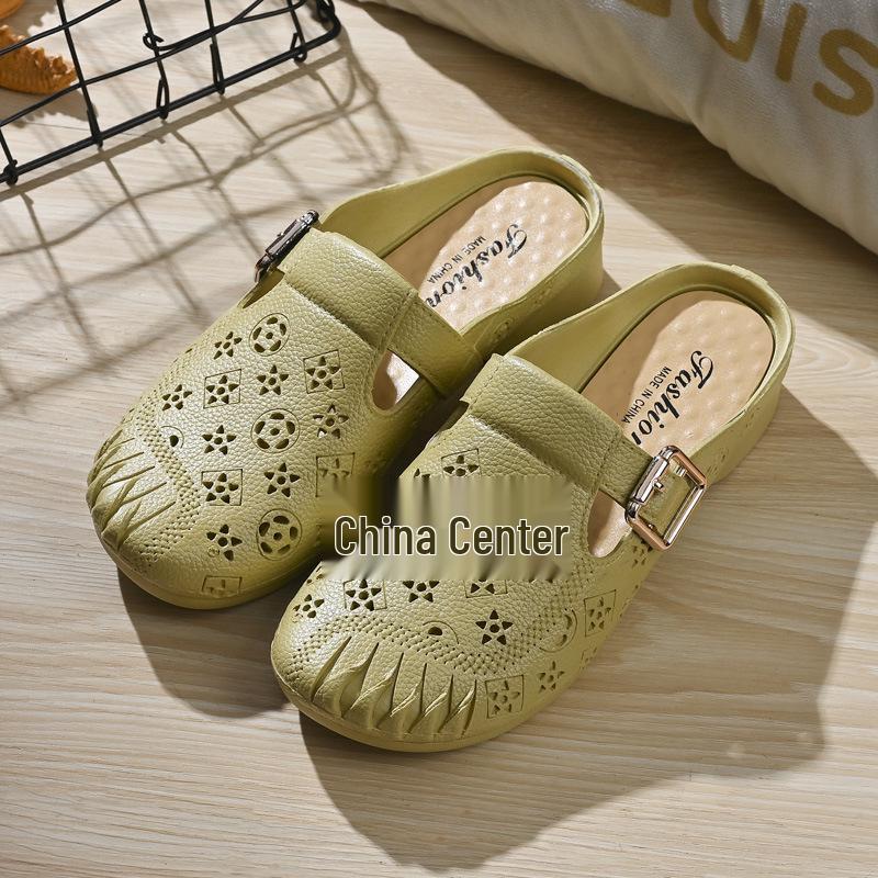 Women's Faux Leather Non-Slip Medium Heel Slippers