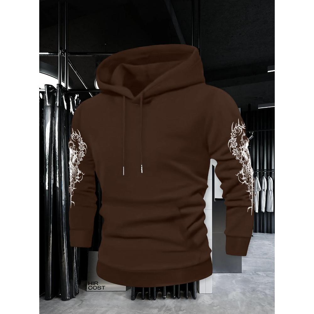Autumn Winter Trendy Men's Vintage Streetwear Hooded Sweatshirt with Gothic Design, Featuring Demon Wings and Thorns Print on the Back