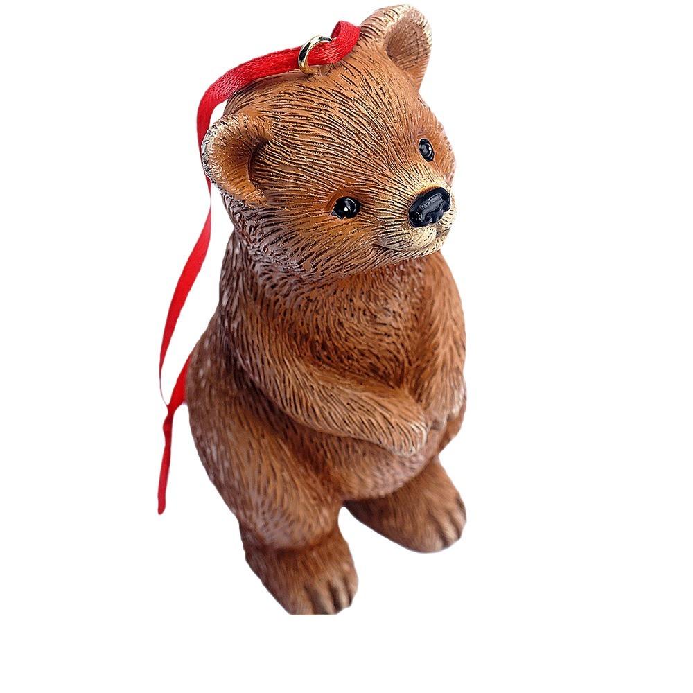 Resin Crafts Christmas Tree Pendant Cartoon Animals Mini Bear Statue Wreath  Room Decoration