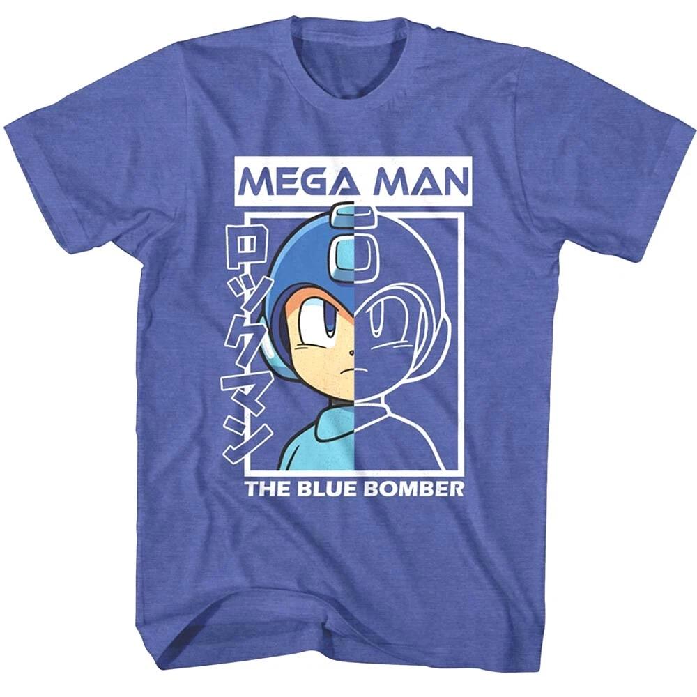 Megaman Blue Bomber Halves Men s T Shirt Kanji Rokkuman Japanese Retro Gamer S
