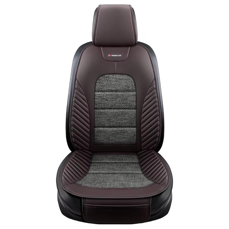 1pc All-Season Universal Car Seat Cushion – Breathable Nappa Leather & Linen-Texture Fabric, Fit for Most Cars, SUVs, and Trucks